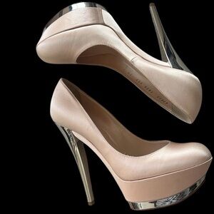Casadei Blush and Silver Platform Heels